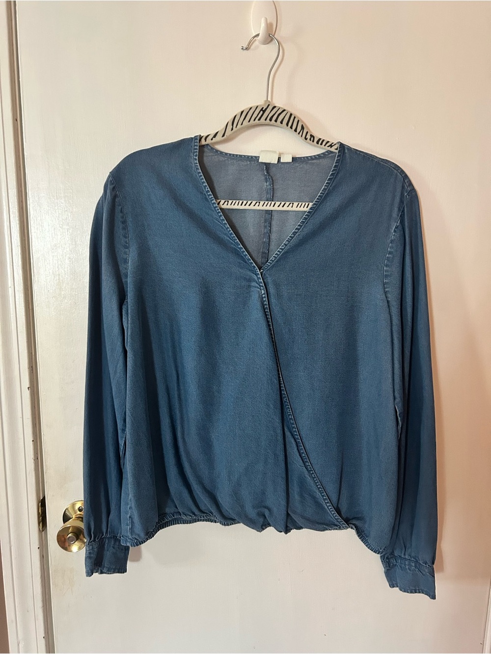 GAP Slate Blue Wrap-Style Long Sleeve Blouse